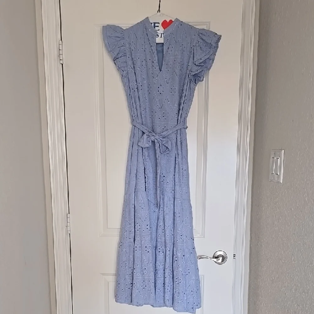 Blue Eyelet Midi Dress - Picture 5 of 5